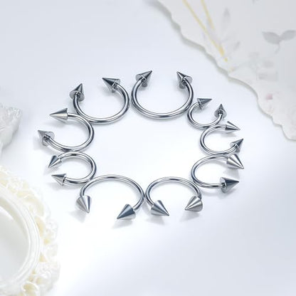 Ruifan 20G 18G 16G 14G 12G Horseshoe Nose Ring Titanium Septum Rings Piercing Jewelry Cartilage Conch Helix Rook Lip Tragus Earring Hoop Eyebrow Retainer For Women Men 6mm 8mm 10mm 12mm 14mm 16mm 19mm - size: Spike: 12G - 16MM