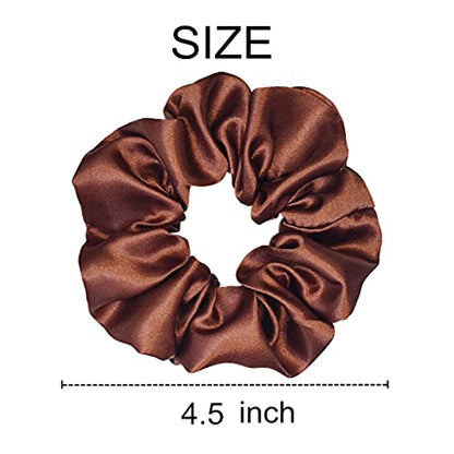 Sufermoe 6 Pcs 4.5 Inch Satin Silk Hair Scrunchies, Coffee color, Hair Ties for Women and Girls - color: Coffee color