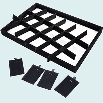 24 Grid Stackable Jewelry Tray Organizer with Removable Divider Velvet Tray | Jewelry Display Tray for Earrings Necklaces Bracelet Rings Display Showcase - Black - color: Black