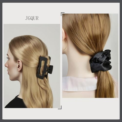 8 Pcs Claw Clips and Hair Scrunchies Set – Square Hair Clips for Women, Medium Non-Slip Matte, Large Satin Scrunchies, Hair Accessories for Thick Thin Hair, Party, Daily Use, Black&Beige - color: Classic Black & Cream