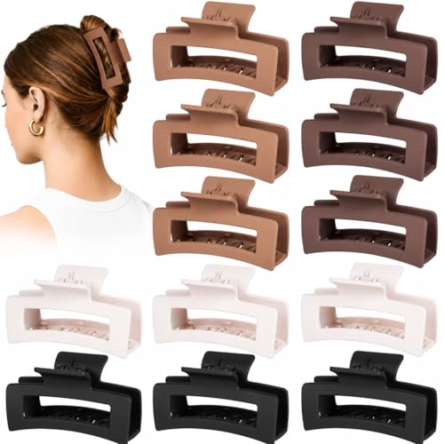 12 Pack Hair Clips for Women, Medium Claw Clips for Thin Thick Hair, Strong Hold Matte Finish – Brown - color: Brown