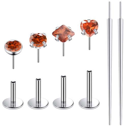 Ruifan Titanium Flat Back Lip Rings Threadless Push in Earrings Studs Nose Rings 20G 18G 16G Round Heart Square CZ Tragus Cartilage Lobe Rook Helix Conch Labret Medusa Piercing Jewelry for Women Men - color: Orange CZ, size: 16G-6/8/10mm