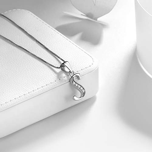 Aurora Tears Letter Necklace Initial 925 Sterling Silver Alphabet Pendant Crystal Name Gift Women Cubic Zirconia Jewelry - color: S