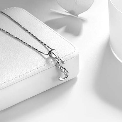 Aurora Tears Letter Necklace Initial 925 Sterling Silver Alphabet Pendant Crystal Name Gift Women Cubic Zirconia Jewelry - color: S