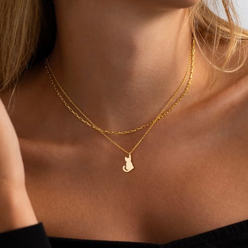 LLWOM Gold Necklace for Women-14k Gold Plated Infinity Necklace Star Of David Necklace Evil Eye Cross Pendants Heart Dainty Gold Necklace For Women - color: Gold-Cat
