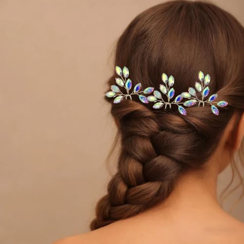 Women's Birthday Party Headpieces Crystal Wedding Prom Hair Accessories 3pcs Pageant Banquet Hairpins,AB - color: ABcolor