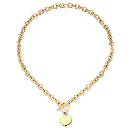 WangGao Elegent Love Stainless Steel Link Chain Blank Heart Charms Necklace for Women Toggle Clasp Closure - color: Gold, size: 19.6inches