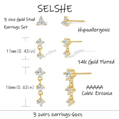 Gold Plated Earrings for Women, 14k Gold Plated Earring Stack Hypoallergenic Pearl Drop Earring Dainty Earrings for Women Trendy Cute Small Huggie Hoop Earring Fashion Womens Jewelry - color: 3 CZ stud