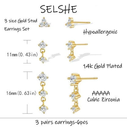 Gold Plated Earrings for Women, 14k Gold Plated Earring Stack Hypoallergenic Pearl Drop Earring Dainty Earrings for Women Trendy Cute Small Huggie Hoop Earring Fashion Womens Jewelry - color: 3 CZ stud