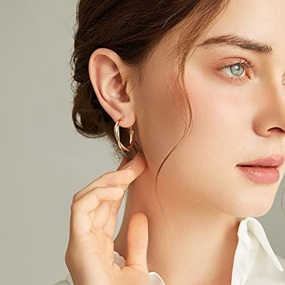 Hoop Earrings for Women, 14K Gold Sterling Silver Chunky Twisted Hoops Earring Hypoallergenic Ear Jewelry - color: Gold-28mm