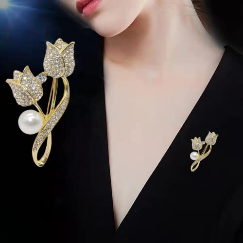 Lavender flower brooch crystal rhinestone tulip brooch elegant accessories jewelry women brooches and pins fashion jewelry wedding flowers lapel pin - color: Gold