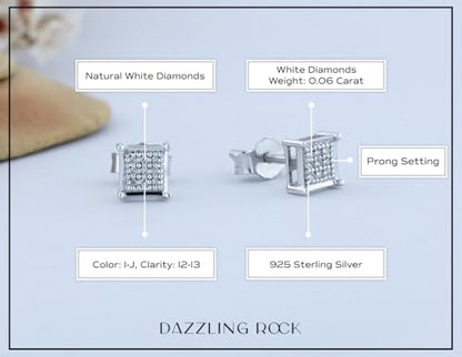 Dazzlingrock Natural Round White Diamond Square Shaped Unisex Stud Earrings | 0.06 Ctw | 925 Sterling Silver - color: 925 Sterling Silver, size: Push Back