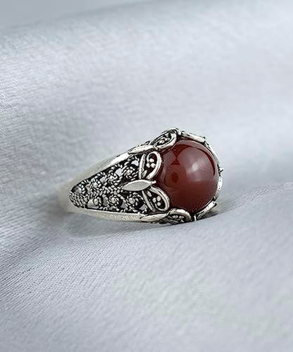Filigranist 925 Sterling Silver Filigree Art Women Mini Dome Cocktail Ring with Gemstone, Gift Boxed - color: Carnelian