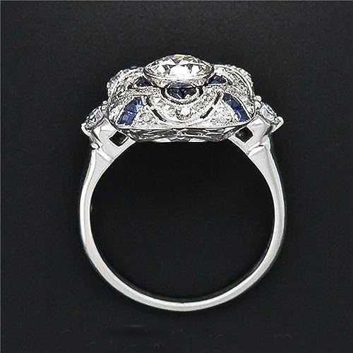 925 Sterling Silver Natural Shining Sapphire Ring Blue Gemstone Cubic Zirconia Promise Rings CZ Luxurious Eternity Engagement Wedding Band Ring for Women (US Code 9) - size: US Code 9