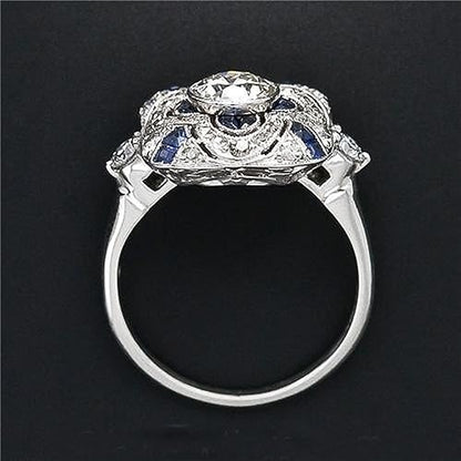 925 Sterling Silver Natural Shining Sapphire Ring Blue Gemstone Cubic Zirconia Promise Rings CZ Luxurious Eternity Engagement Wedding Band Ring for Women (US Code 9) - size: US Code 9