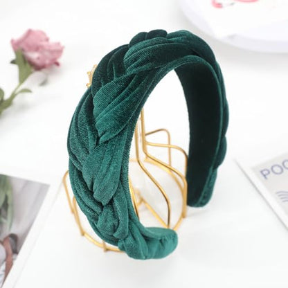 DRESHOW Velvet Braided Headband Women Hair Hoop Elastic Hair Bands Fashion Headbands for Women - color: 1 Pc Velvet Hair Hoop: Emerald Green