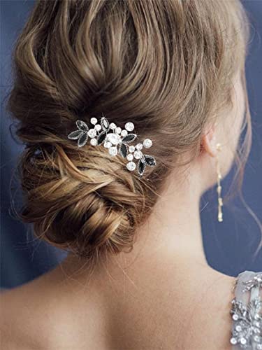 Catery Rhinestone Bride Wedding Hair Comb Black Crystal Side Comb Bridal Hair Piece Leaf Headpiece Bridesmaid Hair Accessories for Women and Girls - color: Black