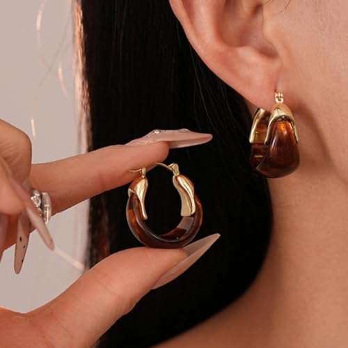 Small Gold Hoop Earrings Resin Huggie Earrings Square Hoop Earring Chunky Gold Earring Trendy Jewelry Gifts for Women Everyday Wear