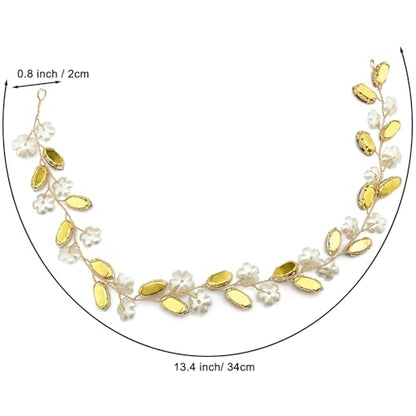 Bridal Crystal Flower Headband Wedding Rhinestone Pearl Floral Hair Vine Headpiece Accessories for Women Girls (Wine Red Crystal Gold Vine) - color: Wine Red Crystal Gold Vine