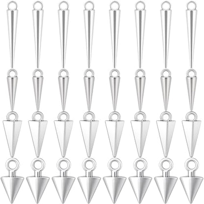 Cone Charm, Punk Style Spike Pendants with Small Hole, Glossy Gothic Dangle Cone Pendants Charm - color: Silver, alloy, 100pcs, 4 Sizes
