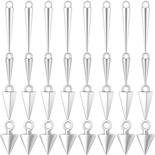 Cone Charm, Punk Style Spike Pendants with Small Hole, Glossy Gothic Dangle Cone Pendants Charm - color: Silver, alloy, 100pcs, 4 Sizes