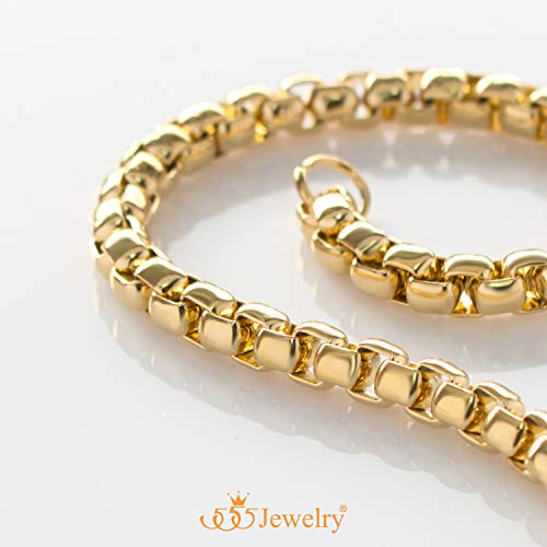 555Jewelry 5mm Stainless Steel Box Chain Bracelet for Men & Women, 6.5 to 9 Inch - color: Gold