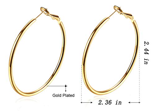 Gold Hoop Earrings,18K Gold Plated Rounded Hoops Earrings for Women - color: Yellow 60mm