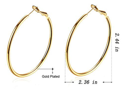 Gold Hoop Earrings,18K Gold Plated Rounded Hoops Earrings for Women - color: Yellow 60mm