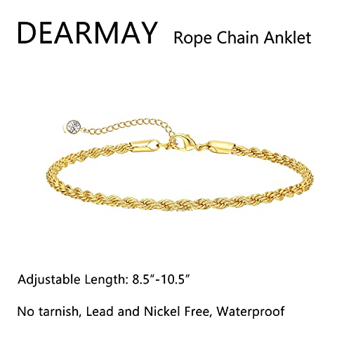 DEARMAY Gold Anklets for Women Waterproof | Non Tarnish14K Gold Plated Ankle Bracelets Set Stack, Summer Beach Jewelry Gifts for Vacation - color: Gold Anklet-S