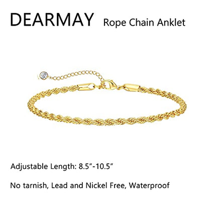 DEARMAY Gold Anklets for Women Waterproof | Non Tarnish14K Gold Plated Ankle Bracelets Set Stack, Summer Beach Jewelry Gifts for Vacation - color: Gold Anklet-S