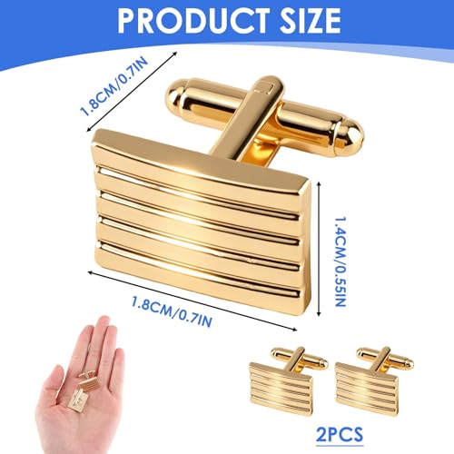 2 Pack Classic Cufflinks for Mens, 2025 Classic Plated Rectangle Cufflinks Luxurious Tuxedo Shirt Cuff Link for Mens Steel Business Wedding Formal Business Gift - color: Gold