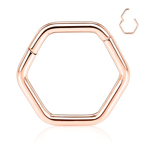 FUNLMO Septum Ring Nose Ring Daith Piercing Jewelry 316L Surgical Steel Hexagon Septum Jewelry Tragus Helix Rook Cartilage Conch Piercing Jewelry - color: Rose gold