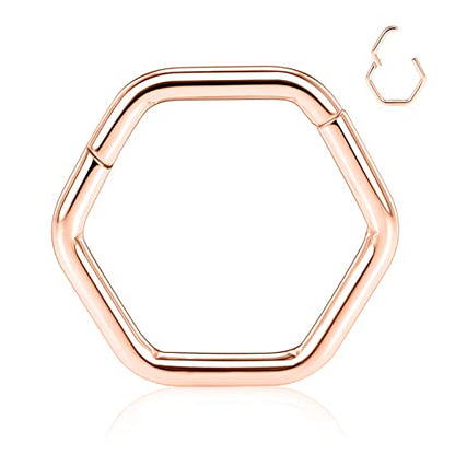 FUNLMO Septum Ring Nose Ring Daith Piercing Jewelry 316L Surgical Steel Hexagon Septum Jewelry Tragus Helix Rook Cartilage Conch Piercing Jewelry - color: Rose gold