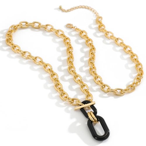 Layered Chunky Gold Silver Necklace Big Cuban Chain Statement Necklace Stacked Punk Chain Choker Necklaces for Women Trendy Jewelry Birthday Gifts - color: 03 Gold Black