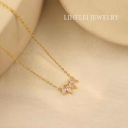Diamond Pendant Necklaces for Women, Dainty 18k Gold/White Gold Plated Necklace, Gold/Silver Simple Choker Necklaces for Women, Trendy Jewelry Gifts - color: Leaf -Gold