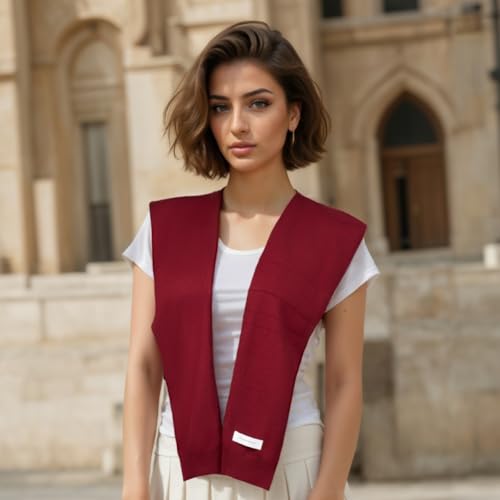 WaJuemy Women's Sweater Shawl Wraps Sleeves Knitted Collar Sweater Scarf Top Casual Lightweight Shoulder Cape Accessories - color: 13 Burgundy