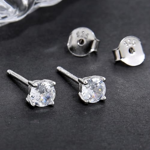 1 Pair Adabele Authentic Sterling Silver Birthstone Stud Earrings 4mm/0.25 Carat Tiny Cubic Zirconia Imitation Diamond Gemstone Hypoallergenic Nickel Free Tarnish Resistant Women Men Jewelry - color: April