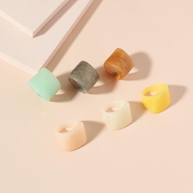 Resin Chunky Rings for Women Multicolor Acrylic Plastic Rings Set Cute Trendy Aesthetic Y2k Statement Rings Thick Dome Heart Knuckle Finger Jewelry - color: 6PCS Dome