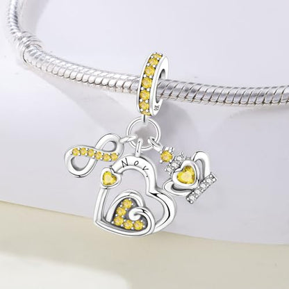 3PCS Birthstone Stone Charms for Charms Bracelet 925 Sterling Silver Infinity Love Heart Crown Dangle Charms Spacer Stopper Beads for Bracelets and Necklaces, Birthday Mother's Day Christmas Gifts For Women. - color: 11 Nov. 3PCS