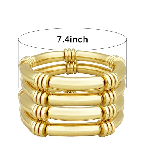 YBMYCM 5PCS Gold Chunky Bangles Bracelets for Women | 14k Gold Plated Stackable Layered Curved Bamboo Tube Stretch Bracelets Bangle Gift Jewelry - color: 4pcs G