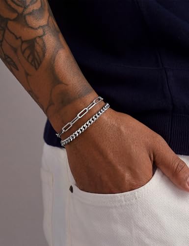 Stainless Steel Bracelet Set for Men, Adjustable Link Chains | Layered stainless steel link chain bracelets with adjustable sizing, designed for daily wear, stacking, and gifts - color: Style2-7 inch