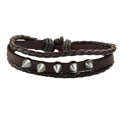 6-12PCS Braided Faux Leather Bracelet Punk Cuff Wrap Bracelets for Men Women Adjustable - color: J:12pcs