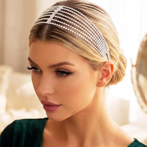 GORTIN Rhinestones Head Chain Crystal Headband Headpiece Sparkle Bridal Wedding Hair Chain Prom Hair Accessories for Women (Silver) - color: Silver