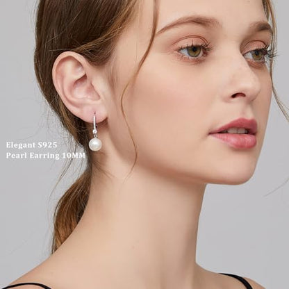 Pearl Dangle Drop Earrings for Women 925 Sterling Silver Pearl Leverback Earrings Cubic Zirconia Pearl Dangling Earrings 10MM - color: 1. white-10mm