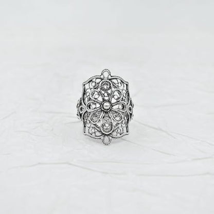 Filigranist 925 Sterling Silver Artisan Made Handcrafted Lace Embroidery Filigree Art Women Cocktail Statement Ring - style: Bold
