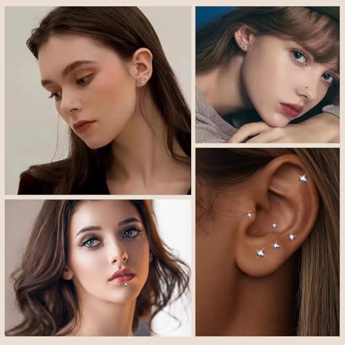 14K Gold Filled Threadless Nose Studs 316L Surgical Steel Labret Studs Lip Rings Push in Flat Back Stud Earrings CZ Nose Nostril Cartilage Lip Medusa Conch Tragus Helix Body Piercing Jewelry for Women Men Hypoallergenic 20G 18G 16G - color: 6Pcs 20G 2mm 3