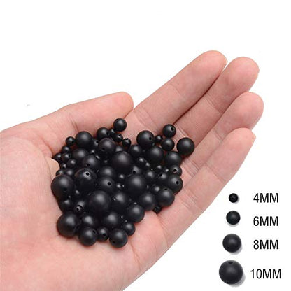 NCB Black Matte Onyx Beads 200pcs 4mm Round Gemstone Beads Spacer Charm Beads Natural Stone Loose Beads for Bracelet Necklace Jewelry Making 4mm 6mm 8mm 10mm (Matte Black Onyx, 4mm 200Beads) - color: Matte Black Onyx, size: 4mm 200Beads