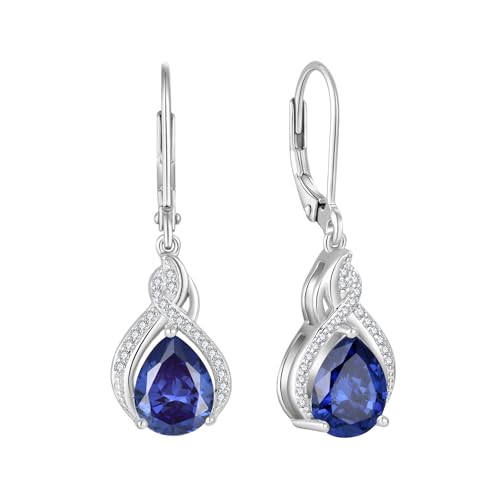 925 Sterling Silver Infinity Teardrop Earrings for Women | Lwsary Dangle Drop Leverback Earrings, Pear Shaped Birthstone Jewelry for Her - color: Violet Blue