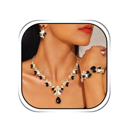 Sixexey Bridal Wedding Jewelry Set Crystal Neck Jewelry Rhinestone Wedding Prom Jewelry Accessories for Women - color: Black Crystal
