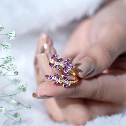Natural Amethyst Diamond Statement Ring For Women, AAA Quality, Certified Amethyst Designer Ring - Ideal For Gift - color: 18K Yellow Gold